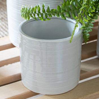 Pale Grey Ribbed Ceramic Plant Pot, 3 of 4