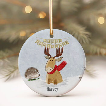 Whimsical Reindeer And Hedgehog Bauble, 4 of 5