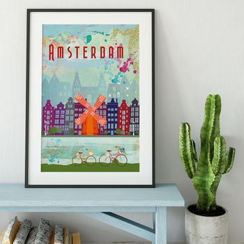 Amsterdam Cityscape Travel Poster Art Print, 3 of 10
