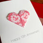 Personalised 13th Lace Anniversary Origami Heart Card, thumbnail 2 of 6