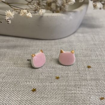 Cute Baby Pink Cats Stud Ceramic Earrings, 4 of 7