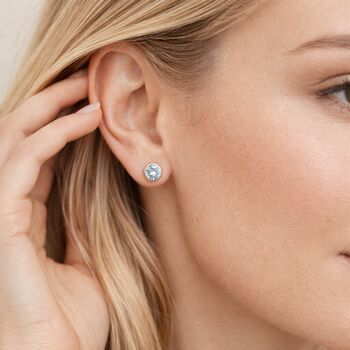 Sterling Silver March Aquamarine Birthstone Stud Earrings – 7mm, 3 of 7