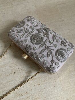 Pale Pink Floral Embroidered Clutch Bag, 6 of 10