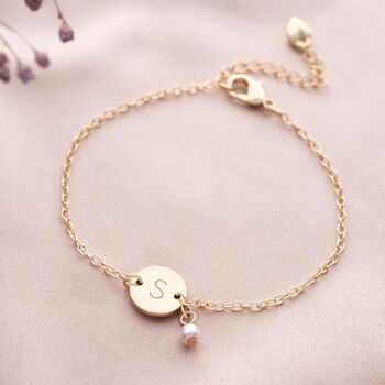 Initial Disc And Freshwater Pearl Name Bracelet, 4 of 11