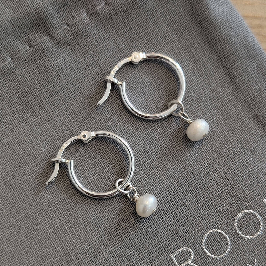 Sterling Silver Pearl Hoop Earrings, 1 of 12
