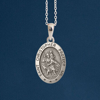 Mens Personalised Oxidised Oval Sterling Silver St Christopher Necklace, 2 of 11