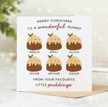 'Mummy Little Puddings' Personalised Christmas Card, 6 of 6