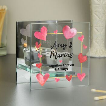 Personalised Red Hearts Glass Tealight Holder, 2 of 2