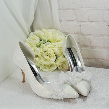 Ivory Shimmer D'orsay Wedding Heels With Bow, 2 of 7