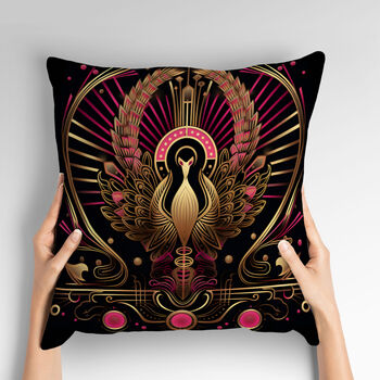 Celestial Aviary Art Deco Phoenix Poly Linen Cushion, 3 of 6