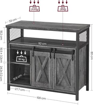 Sideboard Kitchen Cabinet Sliding Doors Storage, 12 of 12