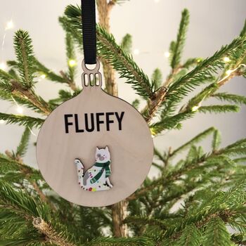 Personalised Wooden Pet Cat Bauble Tree Decoration, 3 of 3