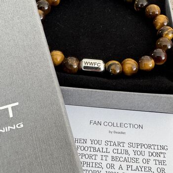 Men's Wolverhampton Wanderers Football Fan Tiger's Eye Bracelet, 3 of 6