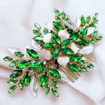 Gold Leaf And Green Crystal Hair Comb, 3 of 4