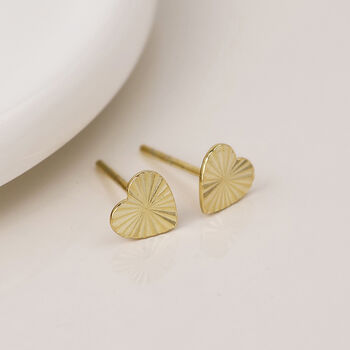 Gold Plated Sterling Silver Sunburst Heart Stud Earrings – 7mm, 6 of 8