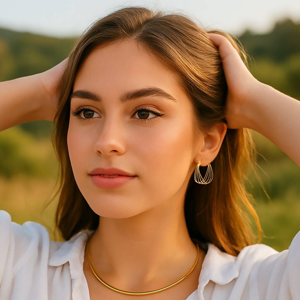 Abstract Gold Plated Silver Multi Hoop Earrings, 1 of 6