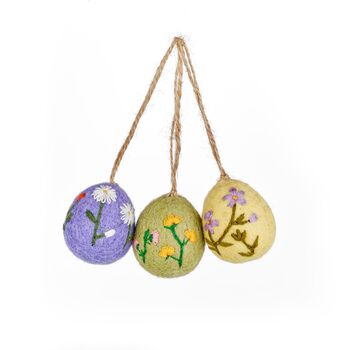 Handmade Felt Easter Eggs Set Hanging Decorations, 3 of 3