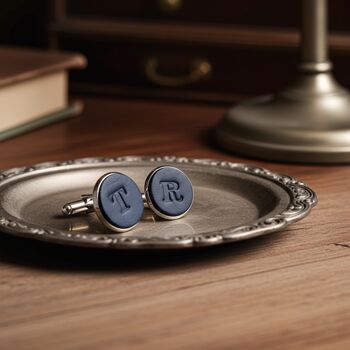 Tan Single Initial Leather Anniversary Cufflinks, 3 of 6
