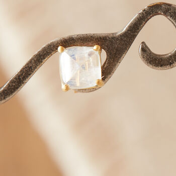Moonstone Square Cut 18 K Gold And Silver Studs, 5 of 12