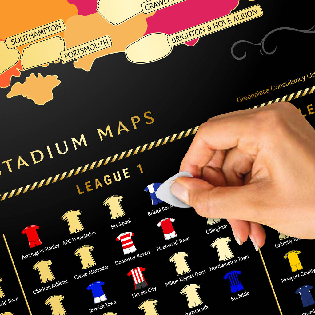 English Football Stadiums Scratch Off Map By Football Stadium Maps
