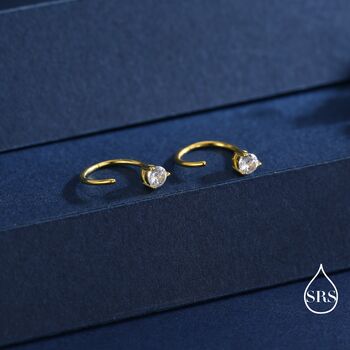 Clear Cz Dot Huggie Hoop Earrings In Sterling Silver, 4 of 11