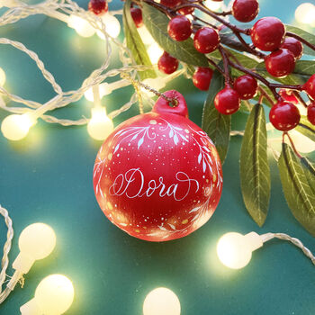 Personalised Christmas Bauble With Leaf Design, 3 of 6