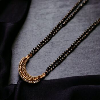 Half Moon Zircon Mangalsutra Black Beads Necklace, 5 of 6