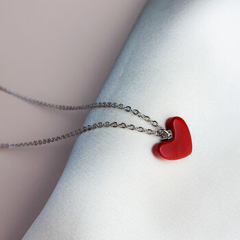 Sterling Silver Red Heart Pendant Necklace, 5 of 6