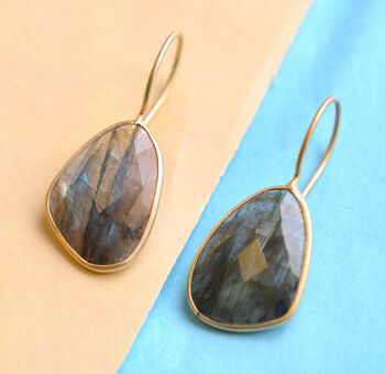 Labradorite Drop Rose/Gold Plated Silver Earrings, 2 of 5