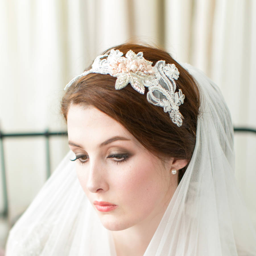 blush pink lace bridal headpiece by victoria millesime ...