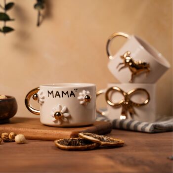 Mama Ceramic Mug 24ct Gold Plated, 3D Daisy Detail, 4 of 5