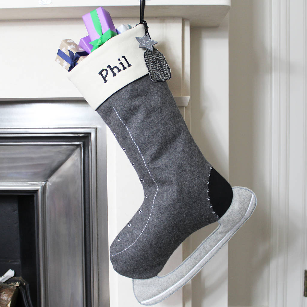 Personalised Grey Ice Skate Christmas Stocking By Lime Tree London