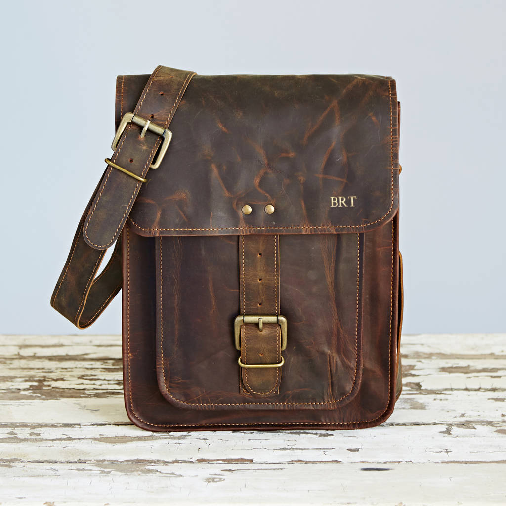 personalised leather messenger bag