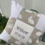 White Rabbits Name And Date Cushion, thumbnail 4 of 5