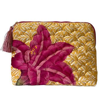 Large Quilted Velvet Make Up Bag Pink Lily, 4 of 5