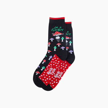 Fun Guy Mushroom Combed Cotton Novelty Socks In Black, 3 of 4