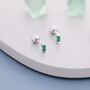 Sterling Silver Extra Tiny Emerald Green Baguette Cz Screw Back Earrings, thumbnail 5 of 11