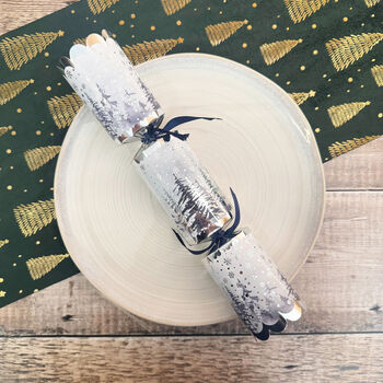 Luxury Silver And Blue Christmas Tree Scene Crackers X Six, 3 of 6