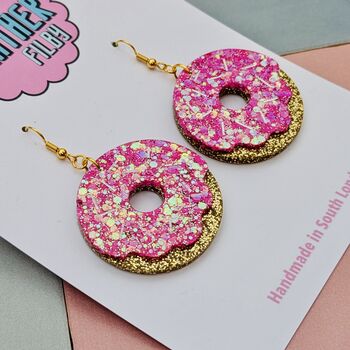 Pink Doughnut Glitter Earrings, 2 of 4