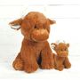 Highland Brown Cow Daddy And Baby Cuddly Toy Set, thumbnail 1 of 7