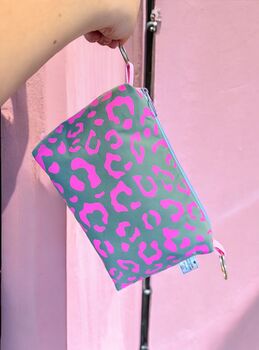 Boxy Crossbody Bag Pink Leopard Print On Teal, 2 of 4