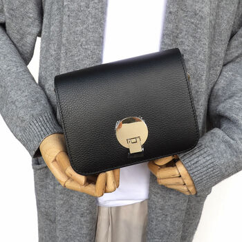Small Black Leather Crossbody Handbag, Black Shoulder Bag, 3 of 12