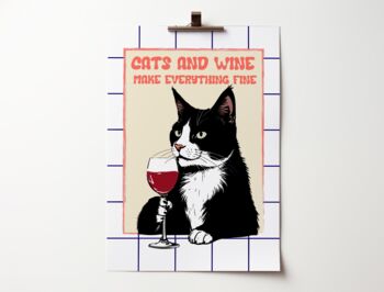 Personalised Cats And Wine Wall Art Print In A4 Or A3, 5 of 6