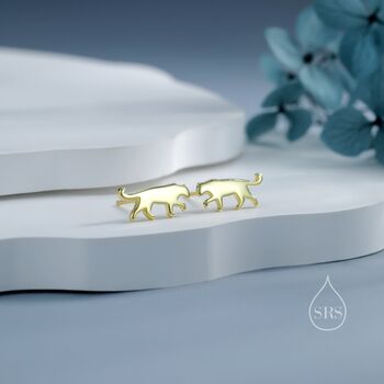 Tiny Leopard Silhouette Stud Earrings In Sterling Silver, 5 of 12