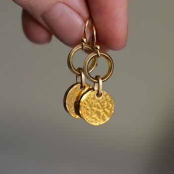 Gold Plated Hammered Disc Earrings, 3 of 10
