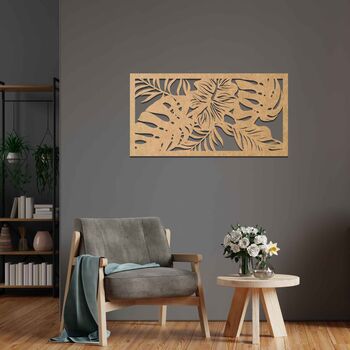 Tropical Monstera And Palm Leaves Wooden Wall Panel, 6 of 11