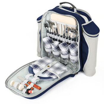 Deluxe Four Person Picnic Backpack Hamper Navy Blue, 4 of 5