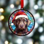 Labrador Chocolate In Santa Hat Suncatcher Decoration, thumbnail 2 of 6