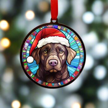 Labrador Chocolate In Santa Hat Suncatcher Decoration, 2 of 6
