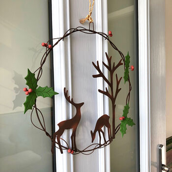Handmade Metal Deer Pair Winter Wreath, 3 of 5